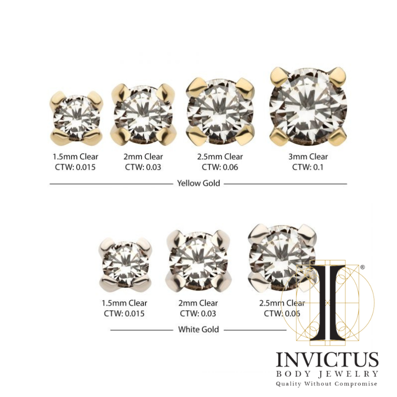 14Kt Gold Threadless Top with 4-Prong Lab-Grown Diamond Ends