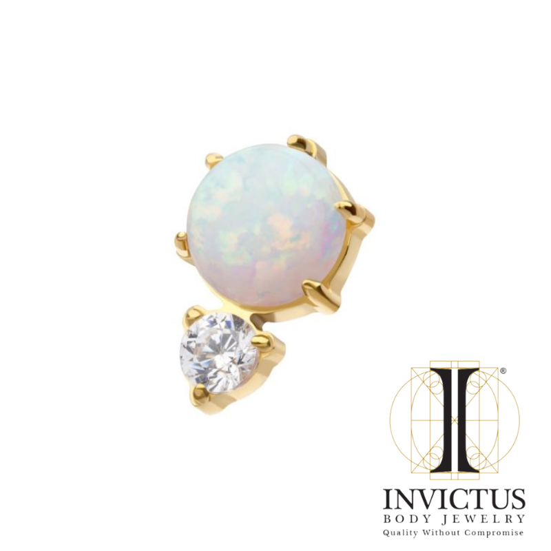 24Kt Gold PVD Threadless Prong Set Double Round Gem and Synthetic Opal Ends