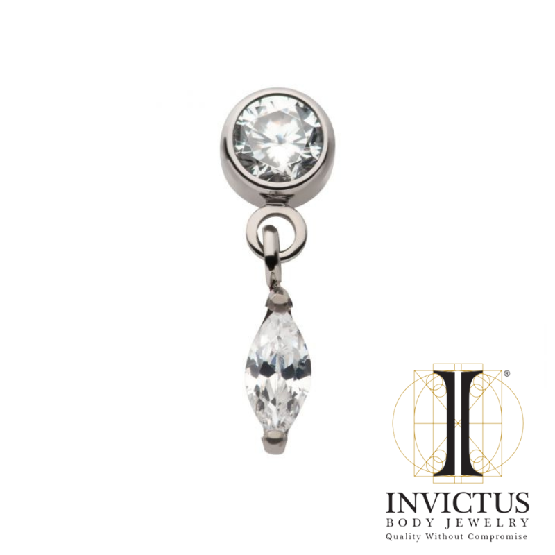 Titanium Round CZ with Dangle Marquise CZ Ends