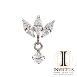 Titanium 3 Cluster Marquise CZ Ends with Dangle Prong Round CZ
