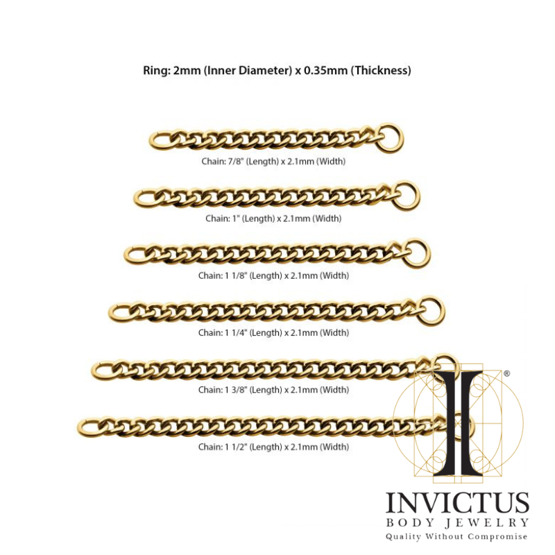 24Kt Gold PVD Titanium 2.1mm Curb Chain with 2 Rings