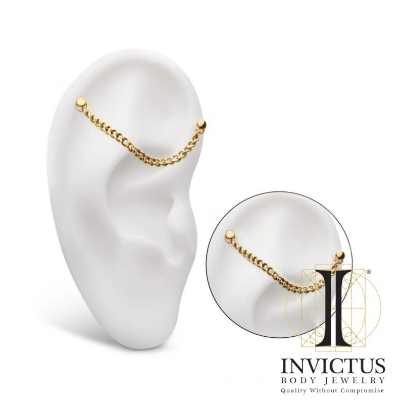 24Kt Gold PVD Titanium 2.1mm Curb Chain with 2 Rings
