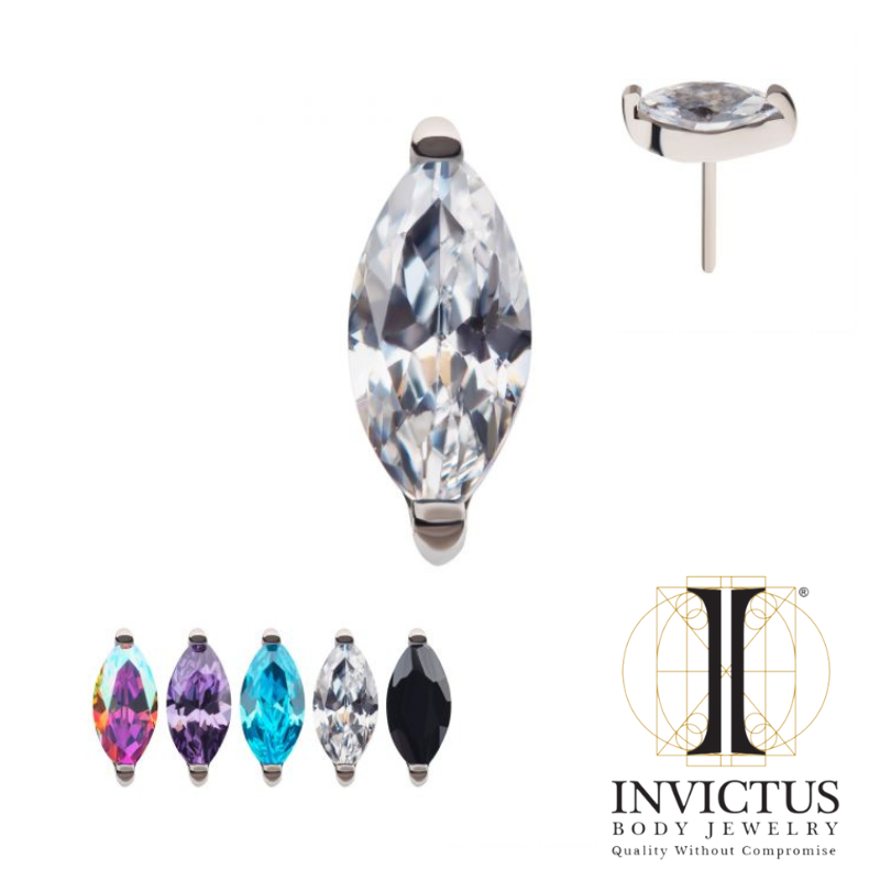 Titanium Threadless with 2-Prong Marquise CZ Top