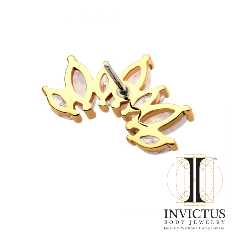 14Kt Yellow Gold Threadless Alternating Marquise CZ/Opal 7-Cluster Ends