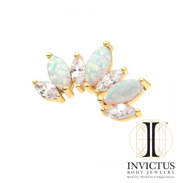 14Kt Yellow Gold Threadless Alternating Marquise CZ/Opal 7-Cluster Ends