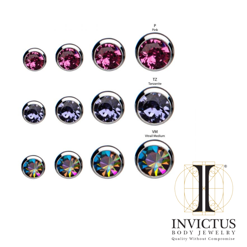 Titanium Threadless Swarovski Crystal Side Facing Ends Nipple