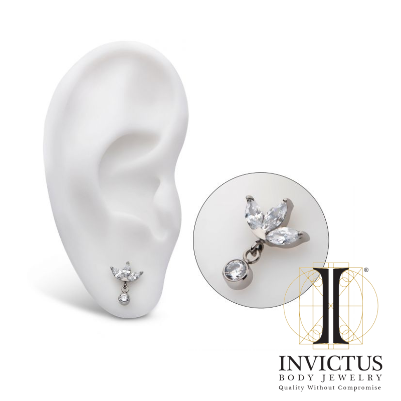 Titanium Trinity Marquise CZ med Dangle Bezel Runde CZ ender