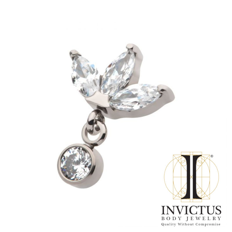 Titanium Trinity Marquise CZ with Dangle Bezel Round CZ Ends