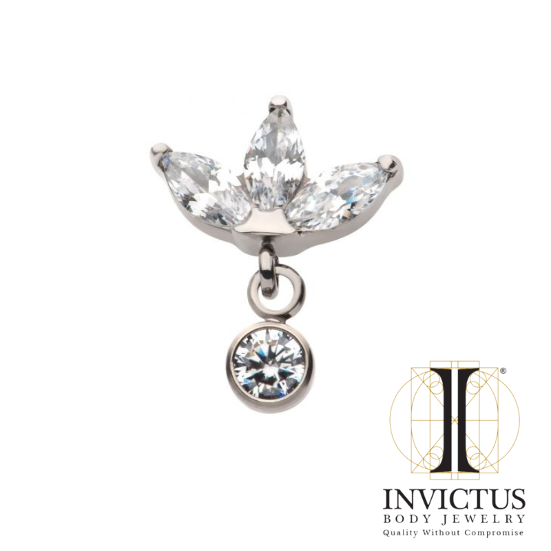 Titanium Trinity Marquise CZ with Dangle Bezel Round CZ Ends