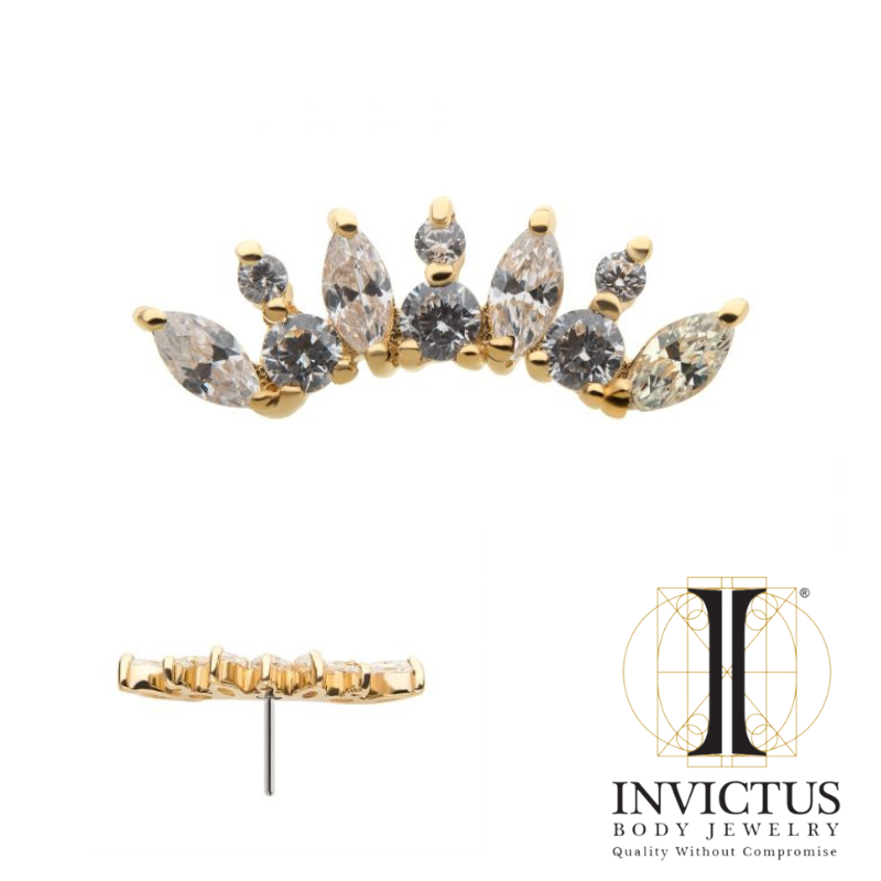 14Kt Yellow Gold Threadless Prong Round & Marquise Clear CZ Cluster Ends