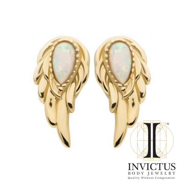 14Kt Yellow Gold Threadless White Opal Wing Ends