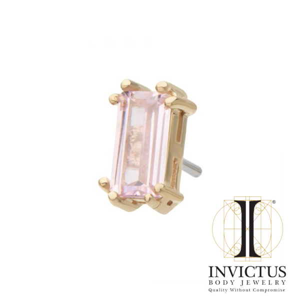 14Kt Yellow Gold Threadless Emerald Cut Pink CZ Ends