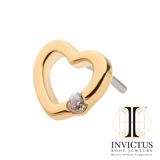 14Kt Yellow Gold Threadless with Round CZ Cut Out Heart Ends