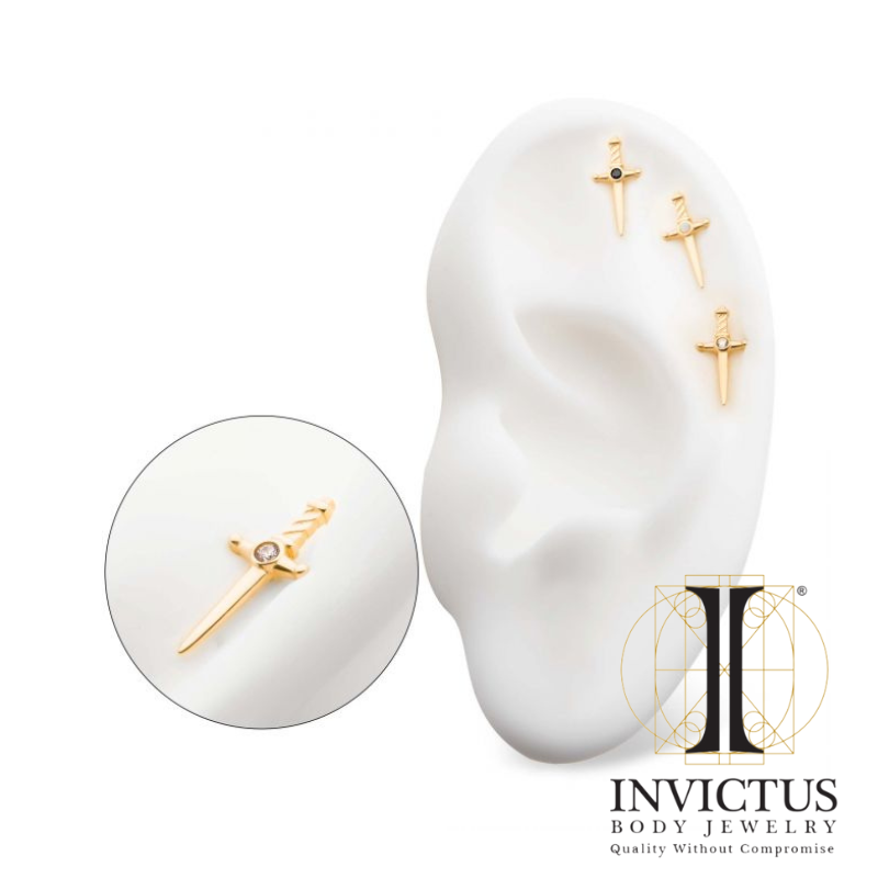 14Kt Yellow Gold Threadless Bezel Set CZ/Opal Dagger Ends
