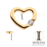 14Kt Yellow Gold Threadless with Round CZ Cut Out Heart Ends