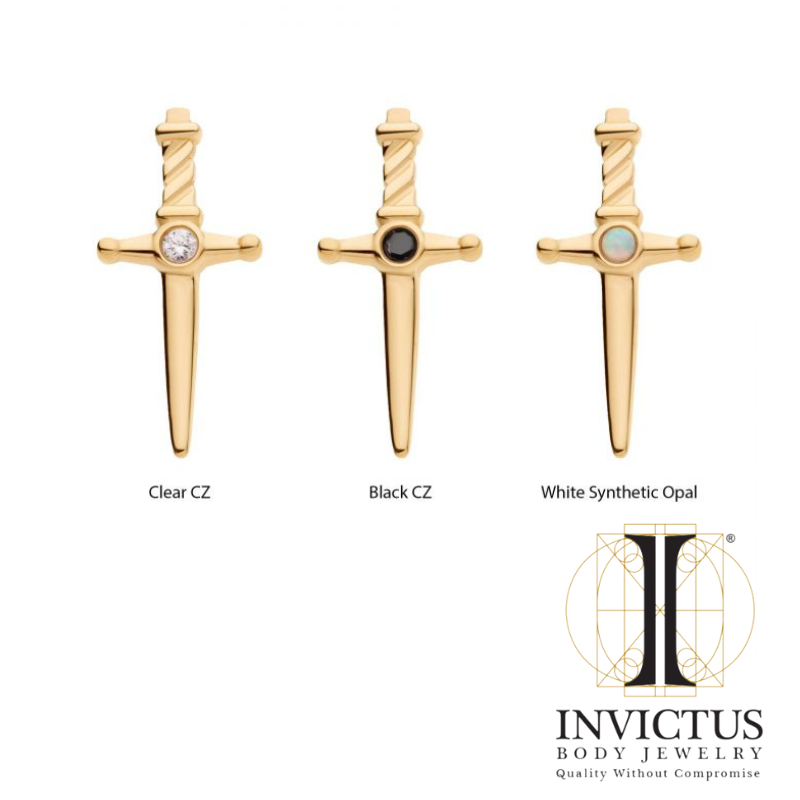 14Kt Yellow Gold Threadless Bezel Set CZ/Opal Dagger Ends