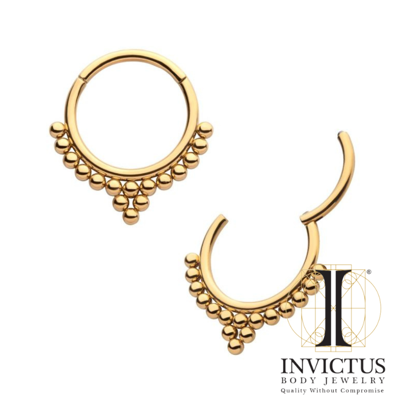 24KT Gold PVD Titanium Beaded Classic Clustered Front Facing Hinged Segment Clicker