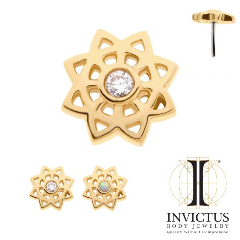 14kt Yellow Gold Threadless CZ/Opal Mandala Flower Ends