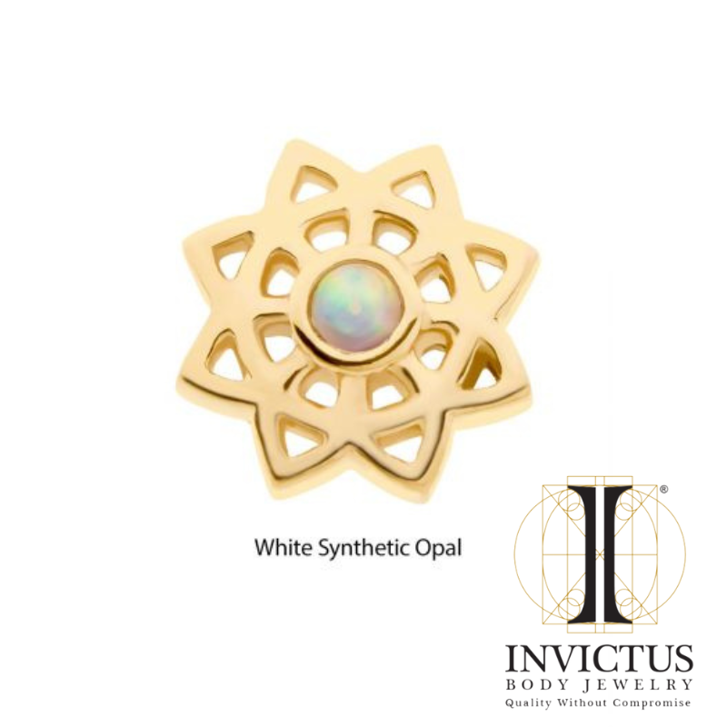 14kt Yellow Gold Threadless CZ/Opal Mandala Flower Ends