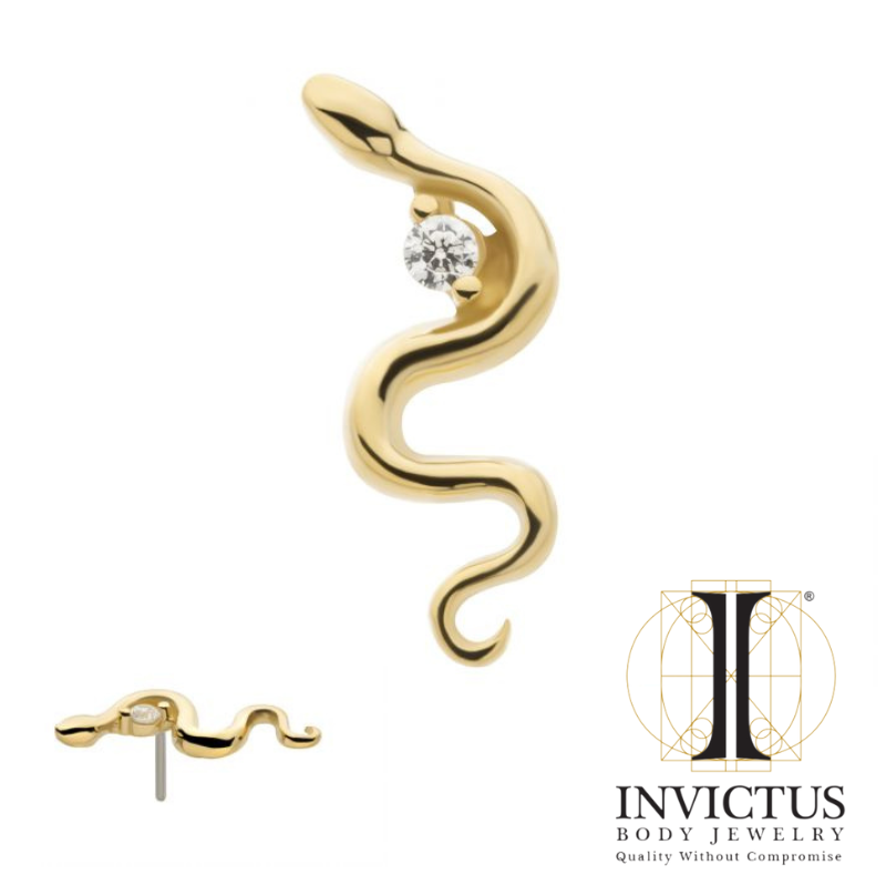 14Kt Yellow Gold Threadless Snake Ends Clear CZ