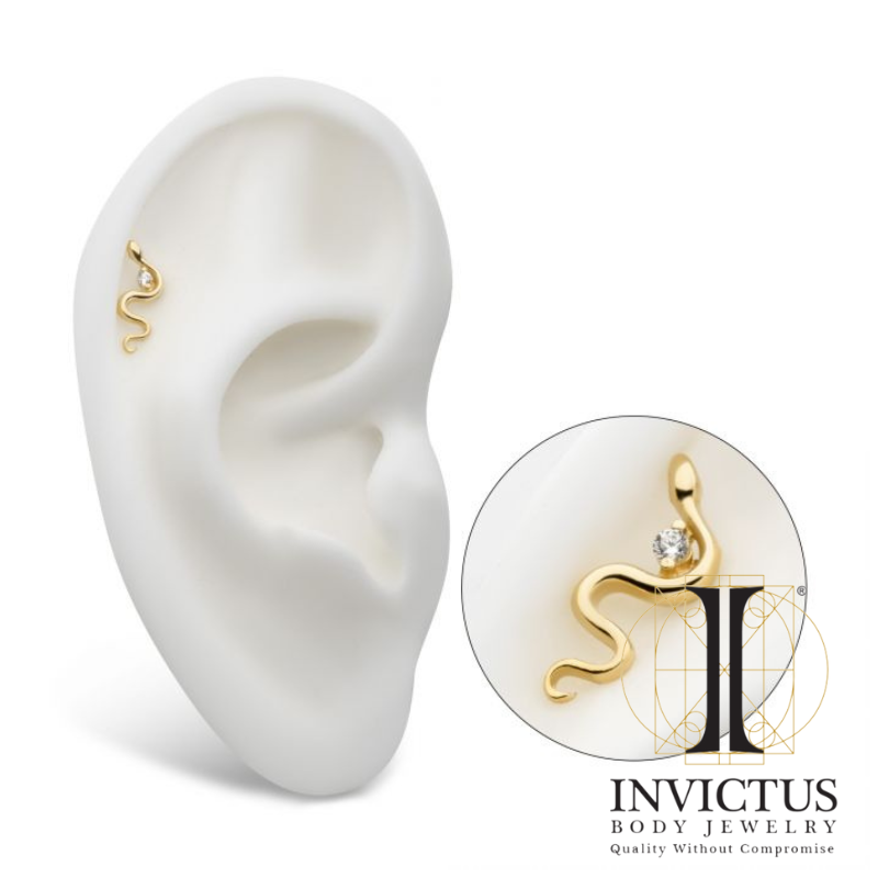 14Kt Yellow Gold Threadless Snake Ends Clear CZ