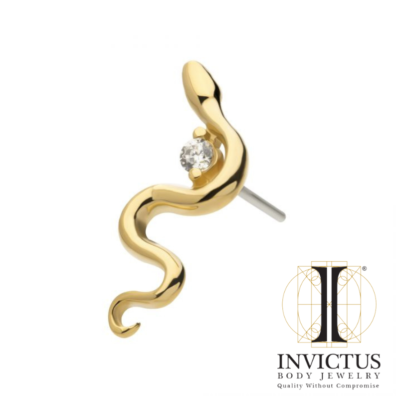 14Kt Yellow Gold Threadless Snake Ends Clear CZ