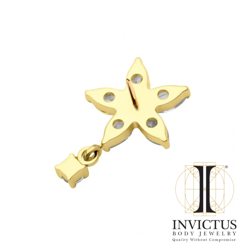 24Kt Gold PVD Titanium Threadless Marquise CZ Flower Ends with Dangle Round CZ