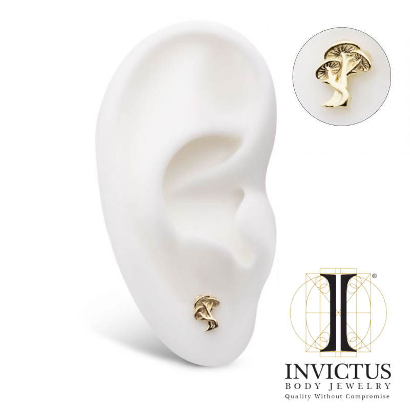 14Kt Yellow Gold Threadless Triple Mushroom Ends