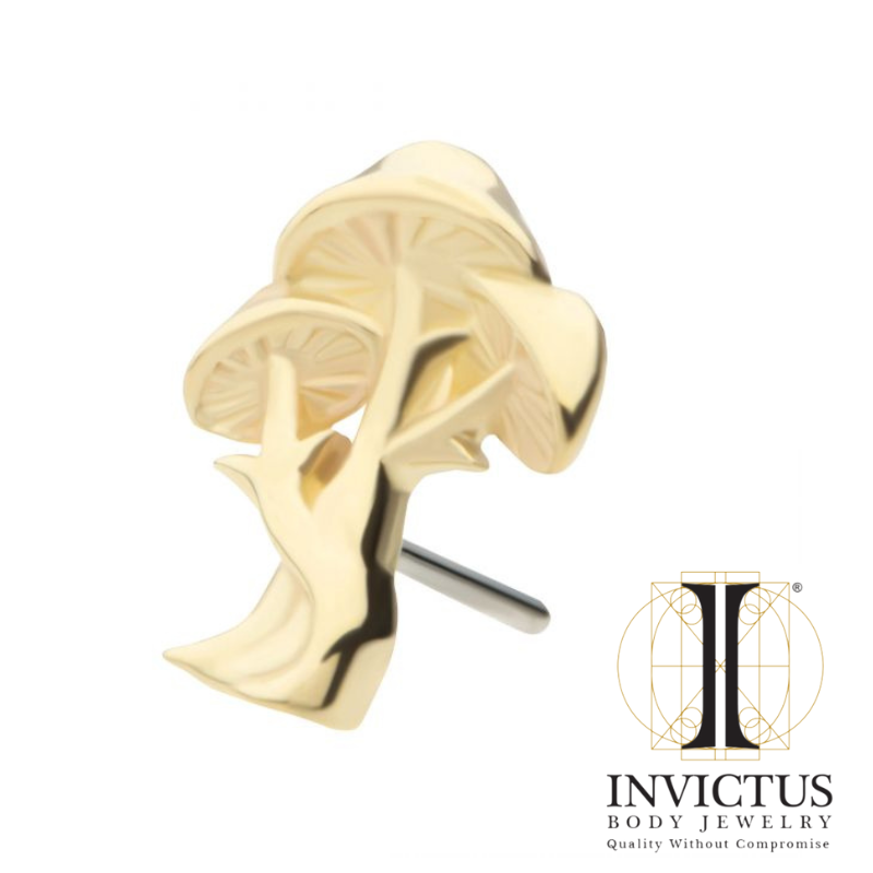 14Kt Yellow Gold Threadless Triple Mushroom Ends