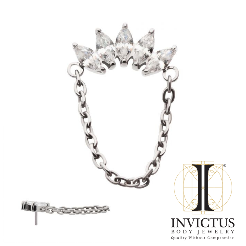 Titanium 5-Cluster Marquise CZ Top with Dangle Chain