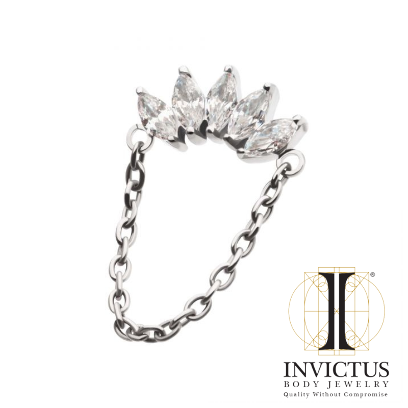 Titanium 5-Cluster Marquise CZ Top with Dangle Chain