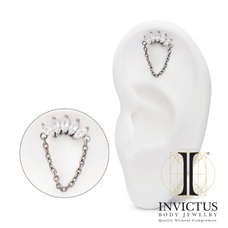 Titanium 5-Cluster Marquise CZ Top with Dangle Chain