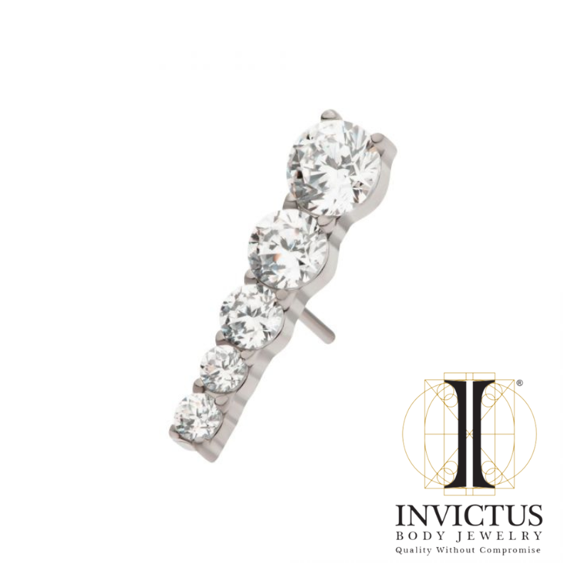 Titanium Cascading Prong Set Round CZ Gem 5-Cluster Ends