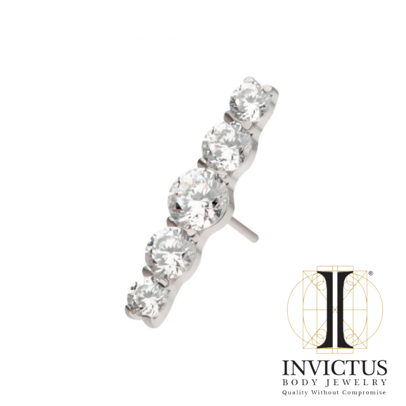 Titanium 5-Cluster Prong Set Round CZ Gem Ends