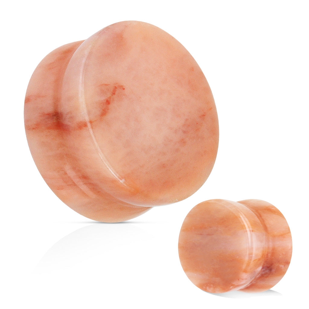 Peach Jade Stone Plugs Double Flare Saddel