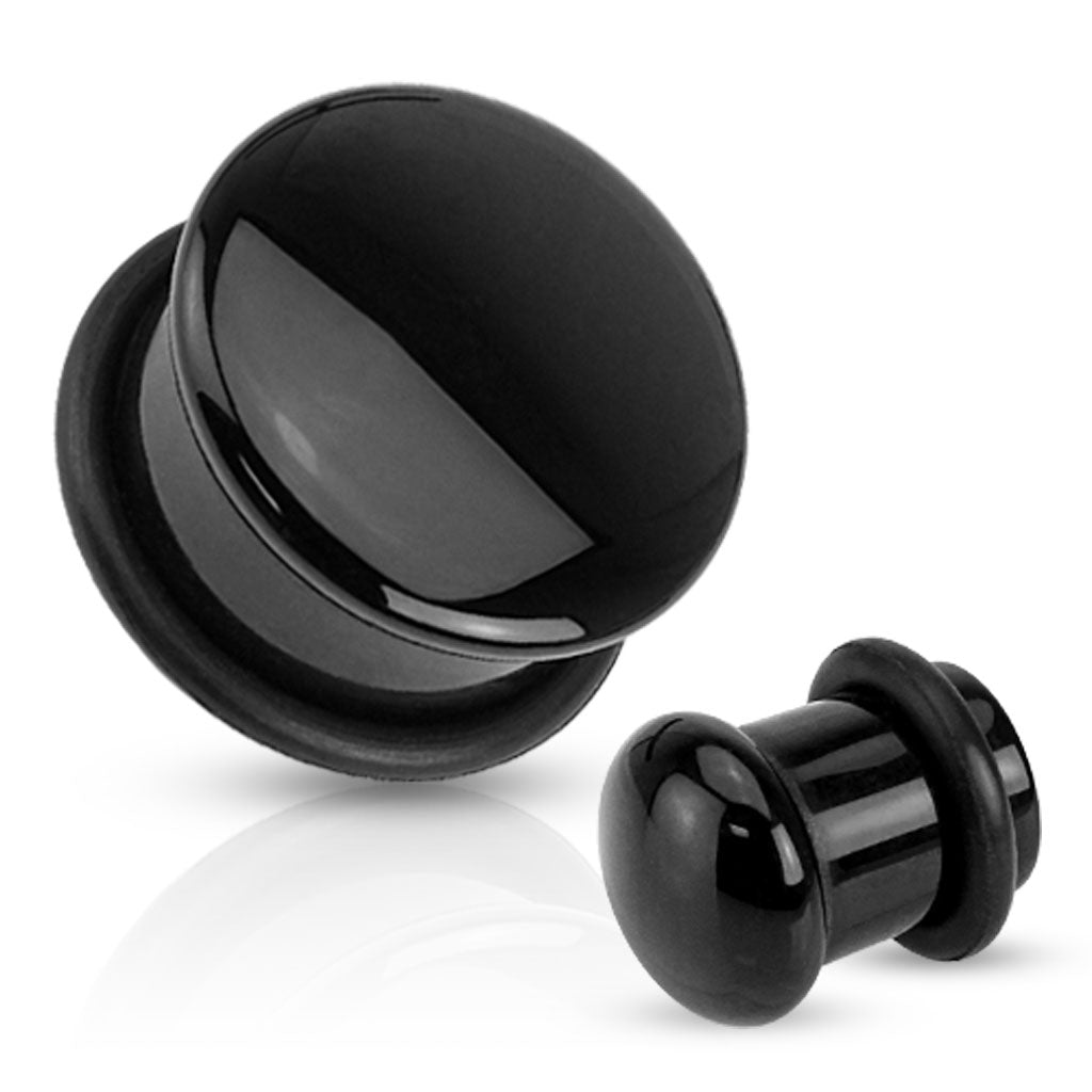 Black Agate Stone Single Flare Plug with O-Ring