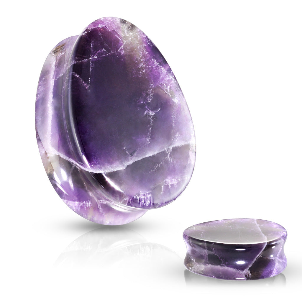 Ametyst Teardrop Stone Plugs Double Flare Sadel