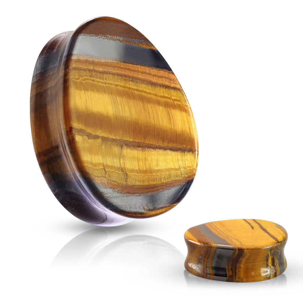 Tiger Eye Teardrop Stone Plugs Double Flare Saddle