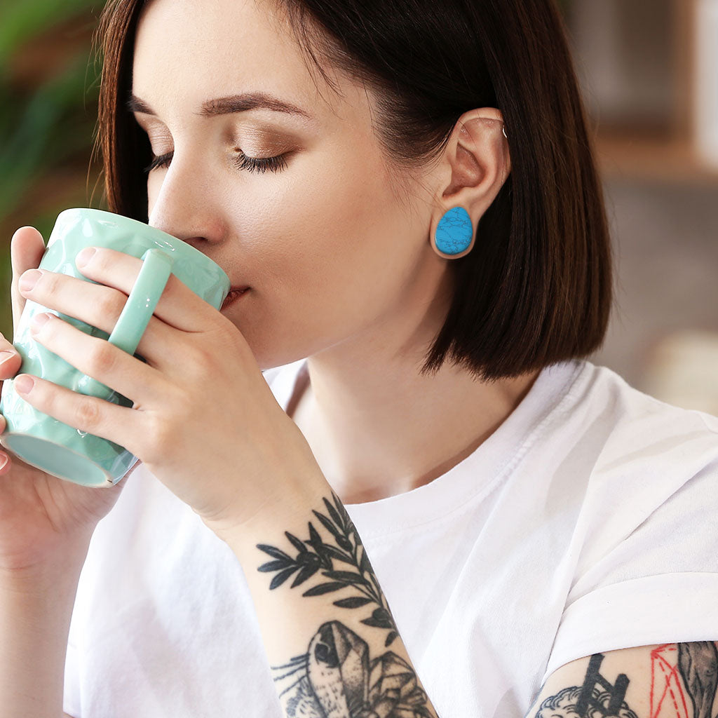 Turquoise Teardrop Stone Plugs Double Flare Saddle