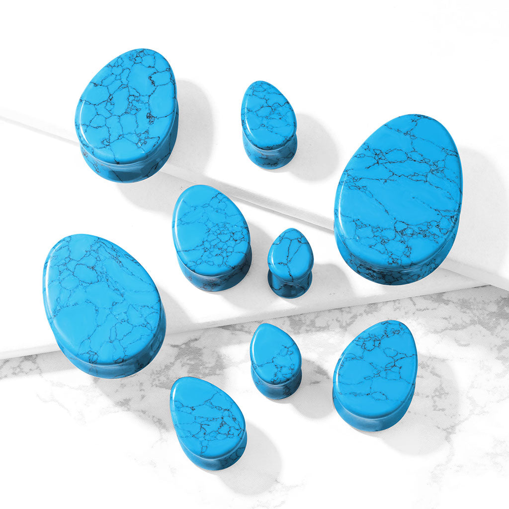 Turkis Teardrop Stone Plugs Double Flare Saddel