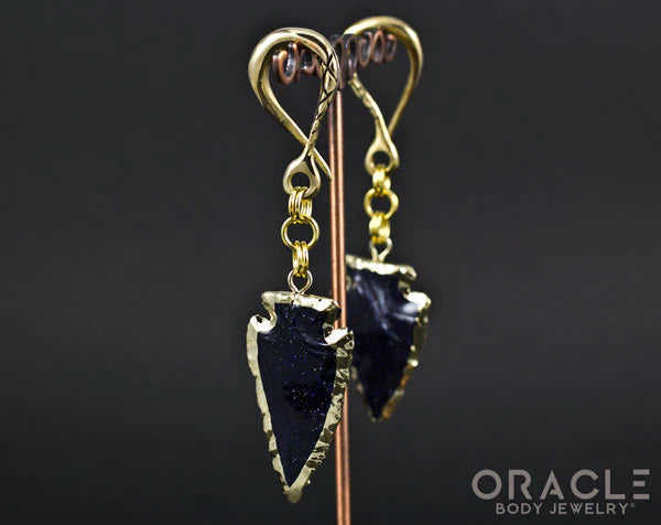 Crossover with Gold Plated Blue Goldstone Arrowheads