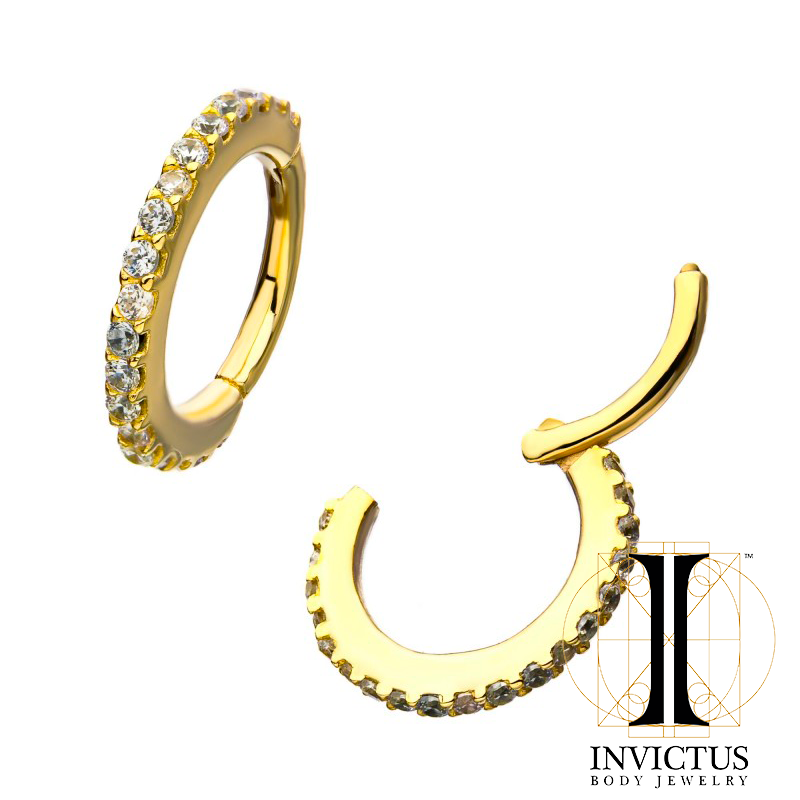 16g 14kt Gold with Multi-Clear CZ Hinged Segment Ring - REBELLIC