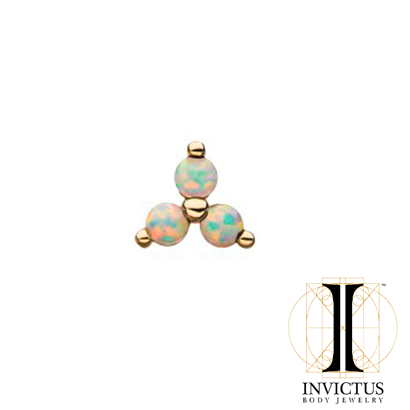 14Kt Gold Threadless 2mm Opal/CZ Trinity Ends - REBELLIC