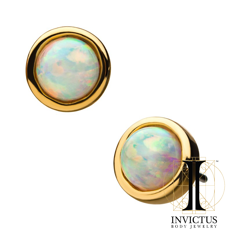 14kt Gold Threadless 4mm Bezel Set White Synthetic Opal Top - REBELLIC