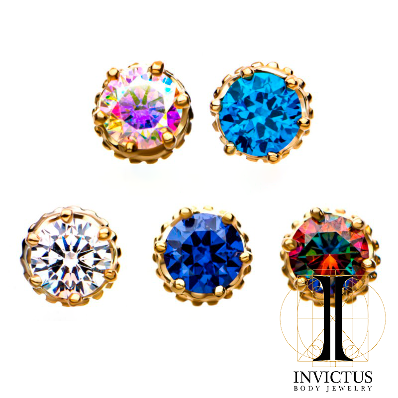 14kt Gold Threadless Crown Set CZ Gem Top - REBELLIC