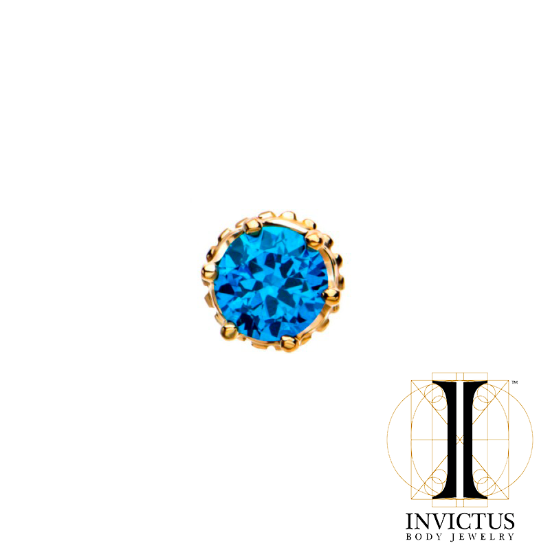 14kt Gold Threadless Crown Set CZ Gem Top - REBELLIC