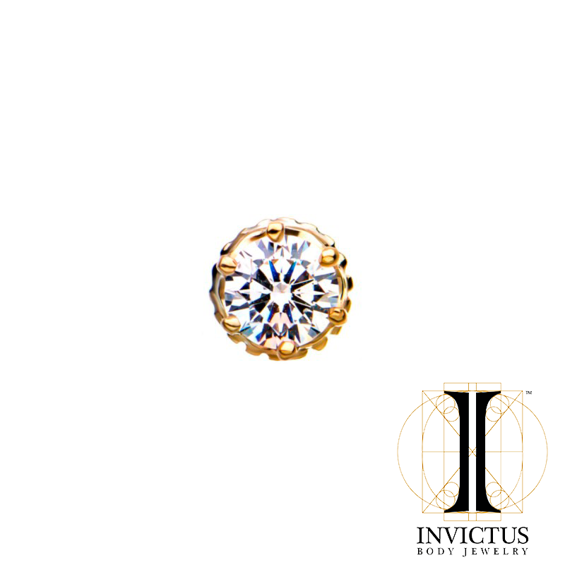 14kt Gold Threadless Crown Set CZ Gem Top - REBELLIC