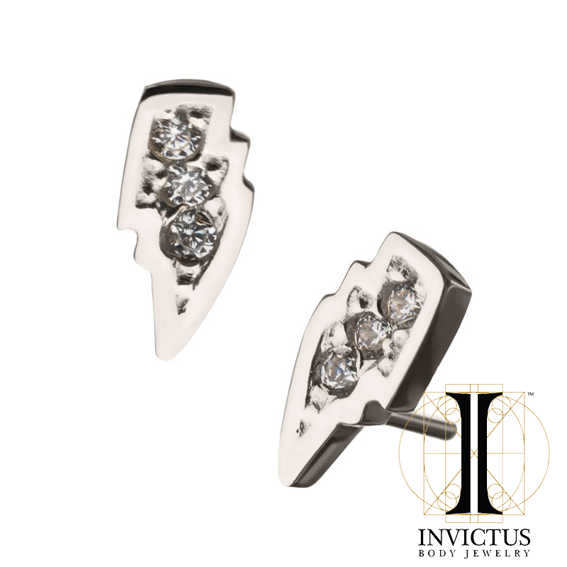 14kt White Gold Threadless with Clear Gem Lightning Bolt Top - REBELLIC
