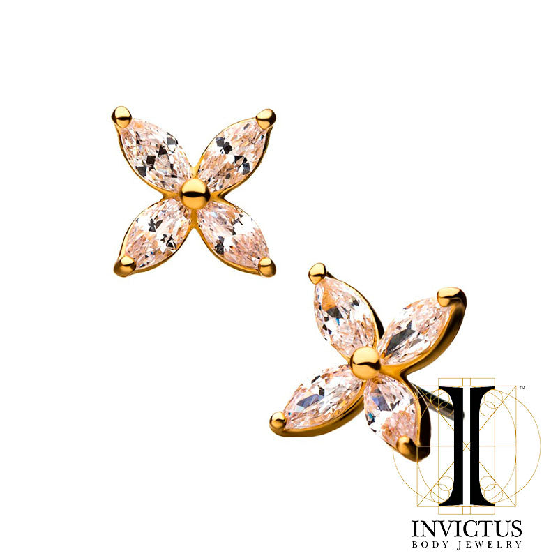 14kt Gold Threadless Flower Ends - REBELLIC