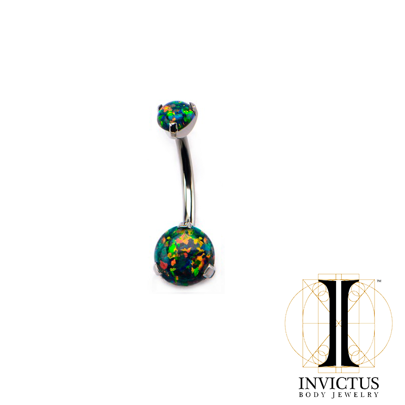 Titanium Prong Set Double Synthetic Opal Navel Curves - REBELLIC
